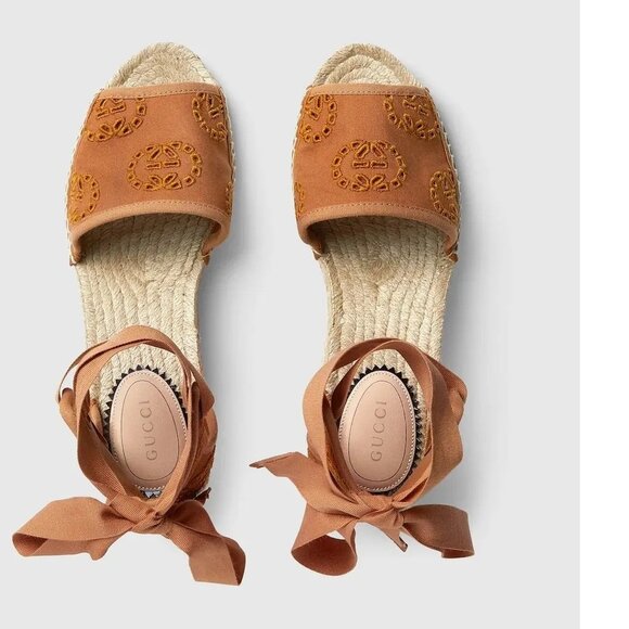 NIB Gucci Damita embroidered GG espadrille wedge sandals IT 38.5/ US 8.5 - Picture 2 of 12